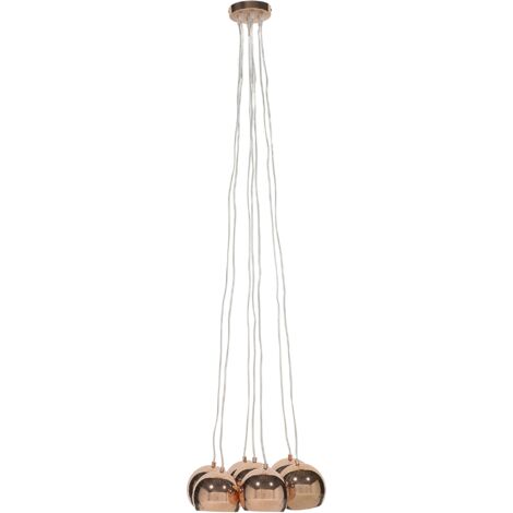 Lampadario a 7 Luci in Metallo Ramato con Paralumi Sferici Minimalista Olza
