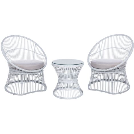 Set di bistrot tavolo e 2 sedie in rattan e vetro temperato bianco sporco Mesyna