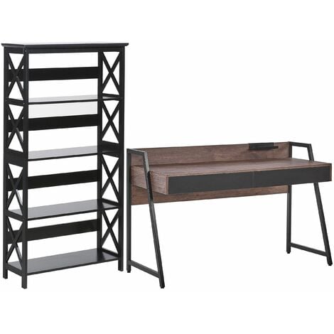 Set di mobili per ufficio scrivania libreria in legno scuro e nero  Foster/Harwich
