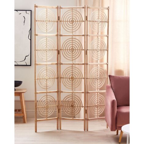 Divisorio Decorativo A 3 Pannelli Pieghevole In Mogano Con Telaio In Rattan Naturale Pomezia 72976987