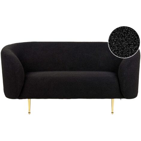 Divano 2 posti in poliestere nero con gambe dorate stile glamour Loen