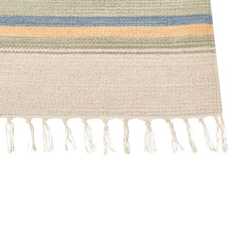 Tappeto Kilim Handwoevn in cotone Simboli geometrici reversibili con frange  80 x 300 cm Multicolore Aparan