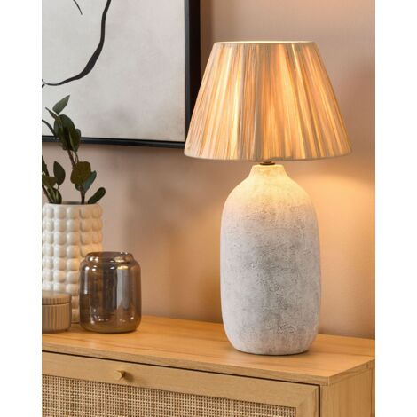LAMPADA DA TAVOLO in ceramica bianca modellata a coste, cappello non