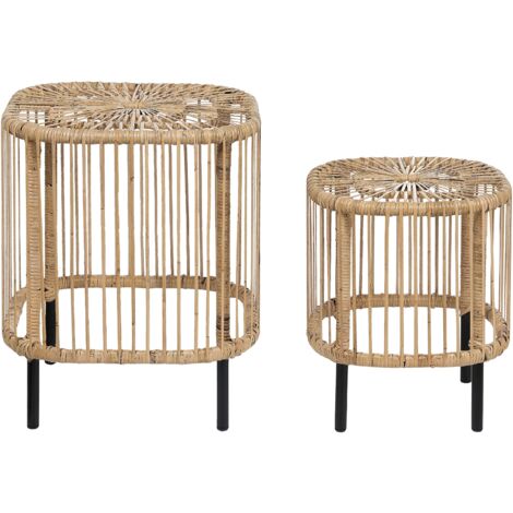 Set di 2 tavoli in rattan nero naturale fatti a mano resistenti ai raggi UV Cesantico