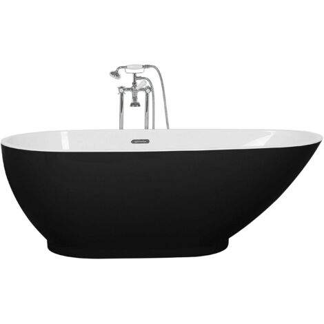 Vasca Freestanding Acrilico Sanitario Nero e Bianco Ovale 173 x 82 cm Guiana
