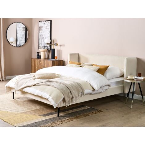 Beliani Letto Matrimoniale Velluto Beige 160x200 Con Testiera E Gambe Nere
