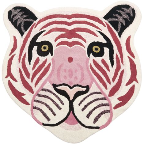 Tappeto in lana per bambini stanza dei giochi animali stampa tigre 120 x  110 cm supporto in cotone mano ciuffato stanza dei bambini rosa Parker