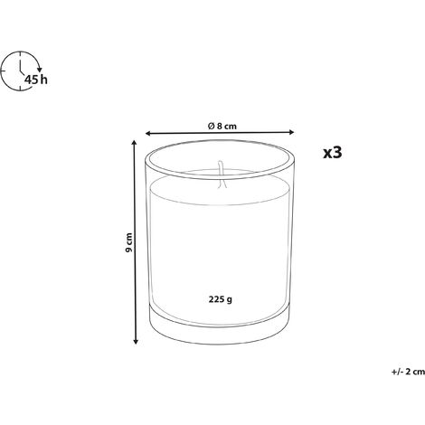 Set di 3 candele profumate 100% cera di soia stoppino di cotone vetro  fragranza floreale