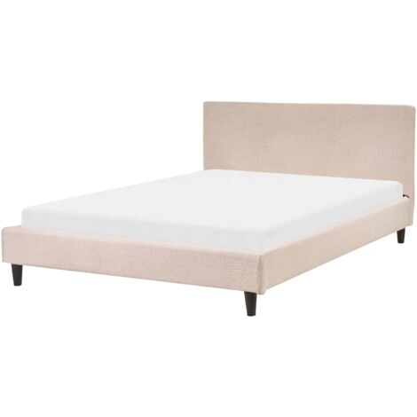 Letto matrimoniale in tessuto beige con rete a doghe 140 x 200 cm Fitou (1/5)