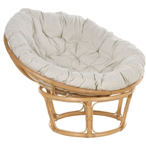 Sedia Boho Rattan Beige Chiaro Cuscini Tessuto Cotone Media Resistenza Indoor Outdoor Naturale (1/5)