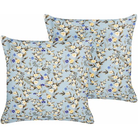 Set di 2 cuscini da giardino per esterni rettangolari con stampa floreale  45 x 45 cm Blu Valloria
