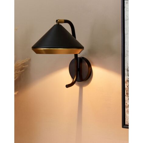 Applique Da Parete Vintage Oro E Nero - Design Industriale Con Paralume A Cono 18cm - Luce Per Corridoio E Soggiorno