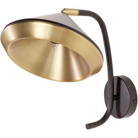Applique Da Parete Vintage Oro E Nero - Design Industriale Con Paralume A Cono 18cm - Luce Per Corridoio E Soggiorno