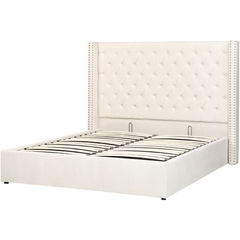 Letto contenitore velluto bianco sporco 160 x 200 cm Lubbon