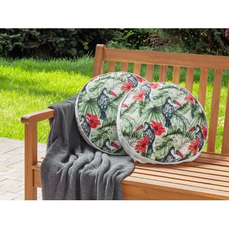 Set Di 2 Cuscini Rotondi Per Sedia 40x40 Cm | Colore Verde Con Imbottura In Fibra Di Poliestere | Rivestimento In Canapa E Cotone | Per Interni Ed Esterni - 2