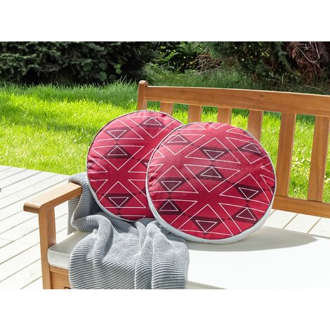 Set di 2 cuscini da giardino per esterni 40 cm rotondi in poliestere con  motivo geometrico