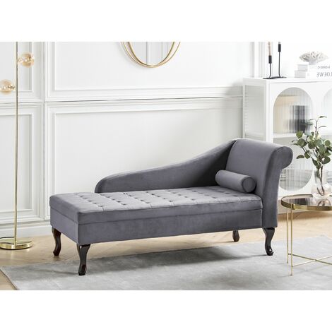 Chaise longue destra in tessuto nero con contenitore MERI