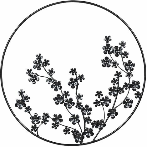 Moderna decorazione floreale in metallo nero con cornice rotonda ⌀ 70 cm  Stronzio