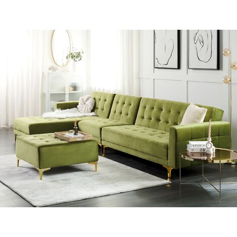 Divano letto a 3/4 posti in velluto verde Olivia