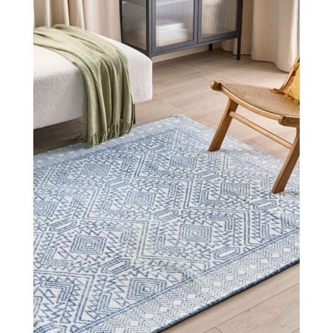 Tappeto da salotto moderno con motivo geometrico blu e bianco 160 x 230 cm  Kawas