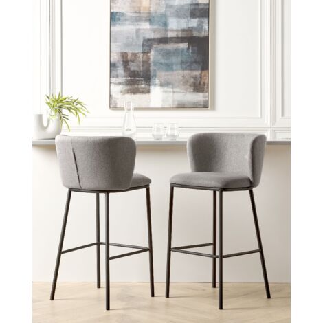 Set Di 2 Sedie Da Bar Rivestimento In Bouclé Grigio Gambe In Metallo Nero Sgabelli Senza Braccio Schienale Curvo Sala Da Pranzo Moderna Cucina 1