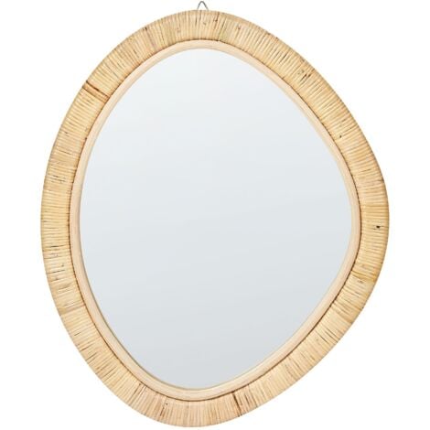 Specchio da parete dalla forma irregolare con cornice in rattan