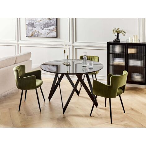 Tavolo Da Pranzo Rotondo Tribesigns 120 Cm – Piano In Legno E Base In Metallo Nero, Per 4-6 Persone, Moderno E Robusto