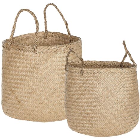 2 Cestini Portafiori In Miniatura Intrecciati A Mano In Rattan, Con Manici, 7,9x7,9x5,3 Cm, Marrone - 4