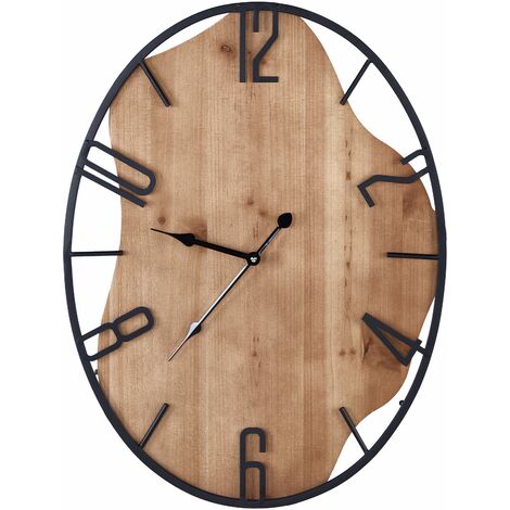 Orologio da parete classico con struttura in ferro con forma ovale in legno chiaro e nero 46 x 60 cm Meynes