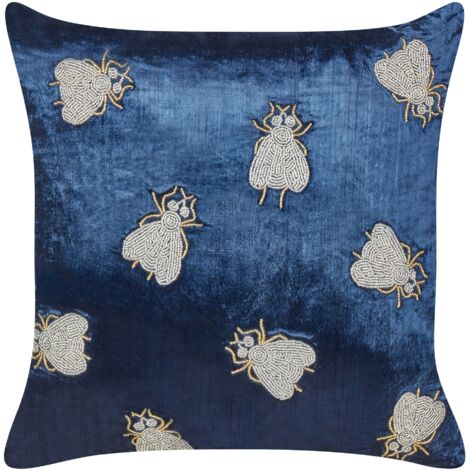 Homey Cozy Federa Per Cuscino Ricamata Floreale In Velluto, 50x50 Cm, Blu Navy E Turchese, Solo Coperta - 5