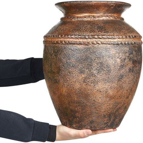 Vaso in ceramica alto 25 cm, fatto a mano, vintage, in terracotta, per decorazione soggiorno, casa, ufficio, vaso per erba della pampa, decorazione rustica antica, marrone