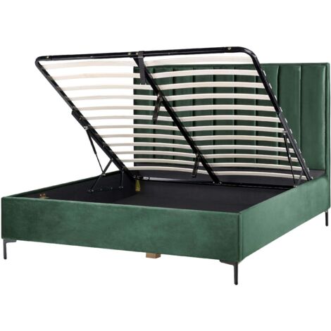 Letto Matrimoniale con Contenitore in Velluto 180 x 200 cm Verde Scuro Sezanne (1/5)