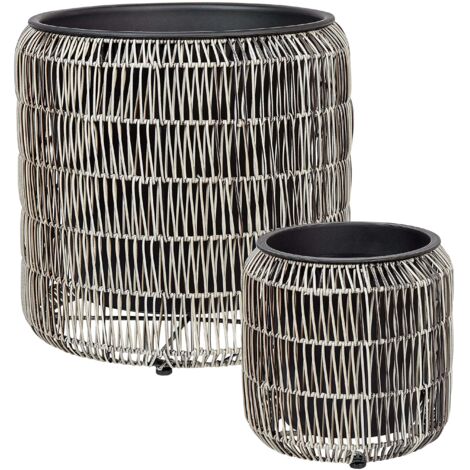 Set di 2 vasi da fiori grandi per esterni, 48 x 48 cm, 84 litri, colore antracite, vaso XXL, per esterni, robusto set di vasi per piante dal design moderno per giardino