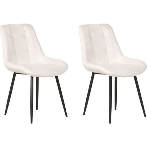Set di 2 Sedie imbottite Iris in tessuto beige e gambe in metallo tortora | Leroy Merlin