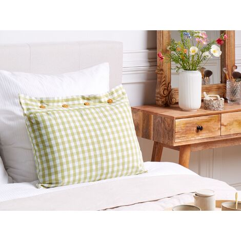 Cuscino decorativo a quadretti verde oliva e bianco con bottoni 40 x 60 cm Talya