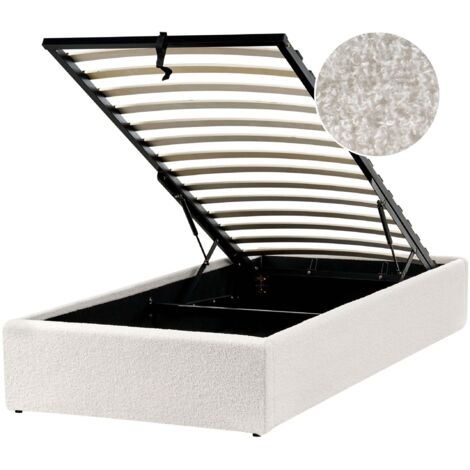 Letto singolo con contenitore in tessuto bouclè bianco sporco 90 x 200 cm Dinan (1/5)