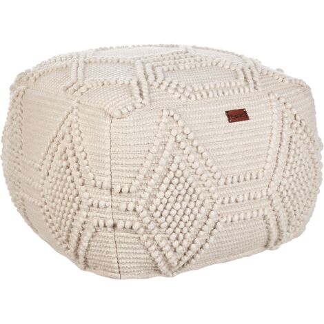 Pouf poggiapiedi moderno tessuto a mano in lana 60 x 60 x 40 cm Beige Choim (1/5)