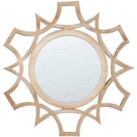 Specchio decorativo parete moderno rotondo 60 cm mano legno chiaro Iztapalapa