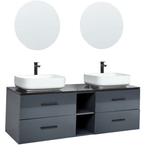 Roundhill Furniture Loana - Comodino in legno con 2 cassetti, colore: grigio antico