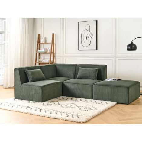 CAVADORE Belfast Divano Ad Angolo Destro Con Ottomana, Microfibra Blu, Dimensioni 243x88x218 Cm, Seduta Comoda Con Molle Insacchettate