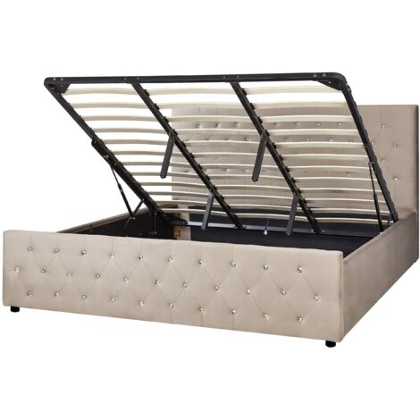 Letto matrimoniale imbottito in velluto tortora con contenitore 180 x 200 cm Amiens