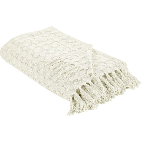 Copriletto In Cotone 100% 180x240 Cm - Motivo Spina Di Pesce Con Frange | Coperta Estiva E Invernale - Foto 2