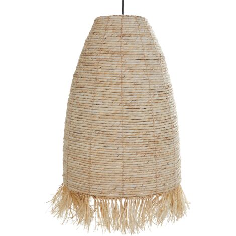 Lampada a sospensione con paralume in paglia di mais base in ferro nappe in paglia in stile boho Tutong naturale. (1/5)