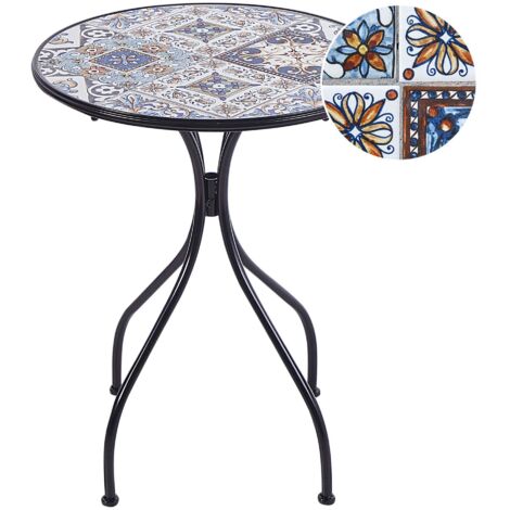Tavolo da bistrot per esterni in metallo con piano in mosaico e struttura in ferro nero Civita (1/5)