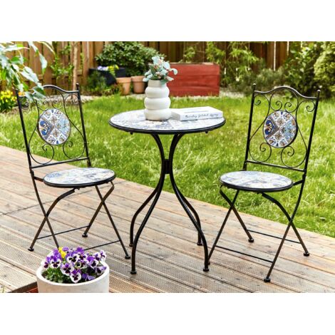 Tavolo da bistrot per esterni in metallo con piano in mosaico e