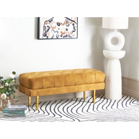 Panca imbottita Glam Sgabello Pouf Accento Gambe in metallo dorato