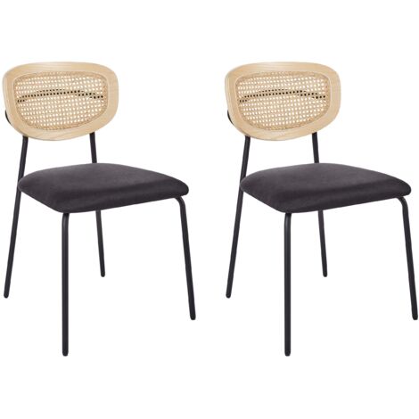 Set Di 2 Sedie Da Pranzo In Rattan Con Cuscino – Struttura In Metallo Nero E Schienale In Rattan – Stile Moderno E Naturale