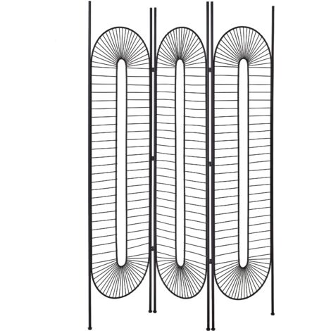 Divisorio Per Stanza Pieghevole 4 Pannelli - Parete Separatrice Portatile 345x180 Cm, Tessuto Impermeabile, Struttura In Ferro, Base Allargata, Nero - 2