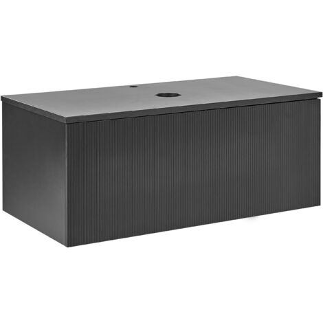 Lomadox Mobile Da Bagno 60 Cm Nero Scanalato, Mobile Da Bagno, 2