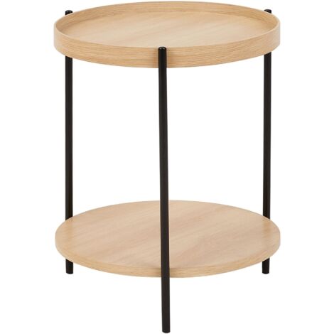 Set tavolino da caffè rotondo con piano rialzabile con 3 pouf e contenitore, piano bianco e corpo in legno chiaro｜Homary